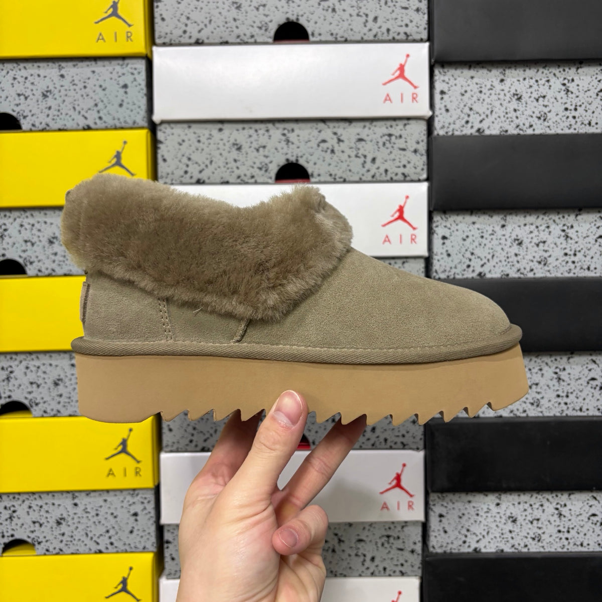 UGG Brown Plush-Collar Platform Slip-On Shoes