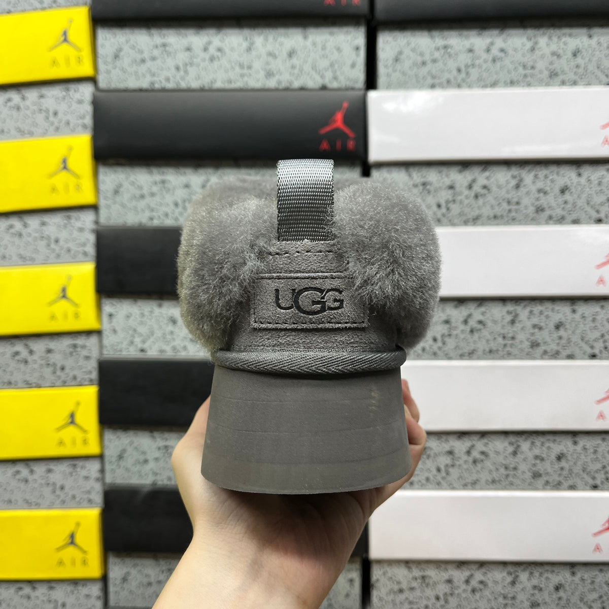 UGG Grey Plush-Collar Platform Slip-On Shoes