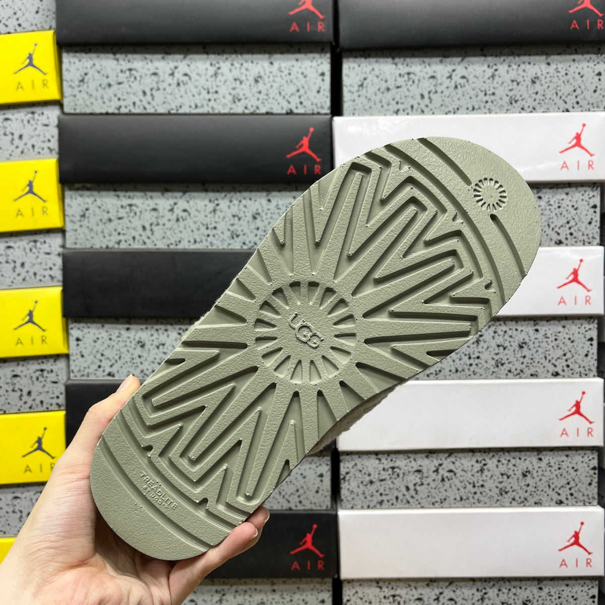 UGG Sage Green Cross-Strap Platform Slippers