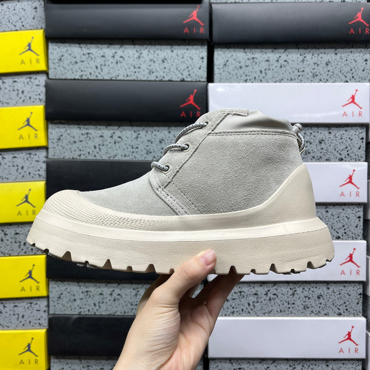 UGG Grey & Off-White Lace-Up Platform Ankle Boots