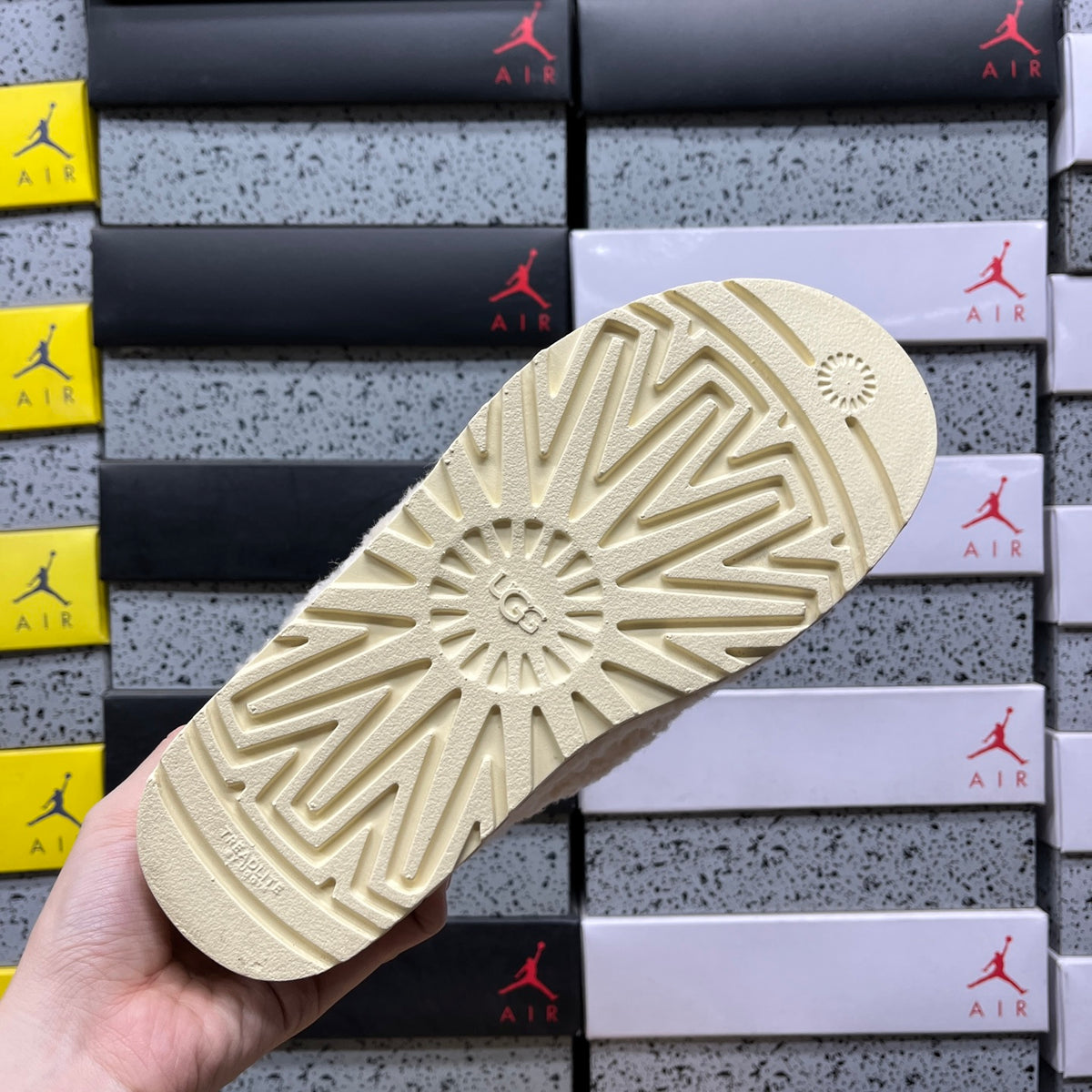 UGG Beige Cross-Strap Platform Slippers