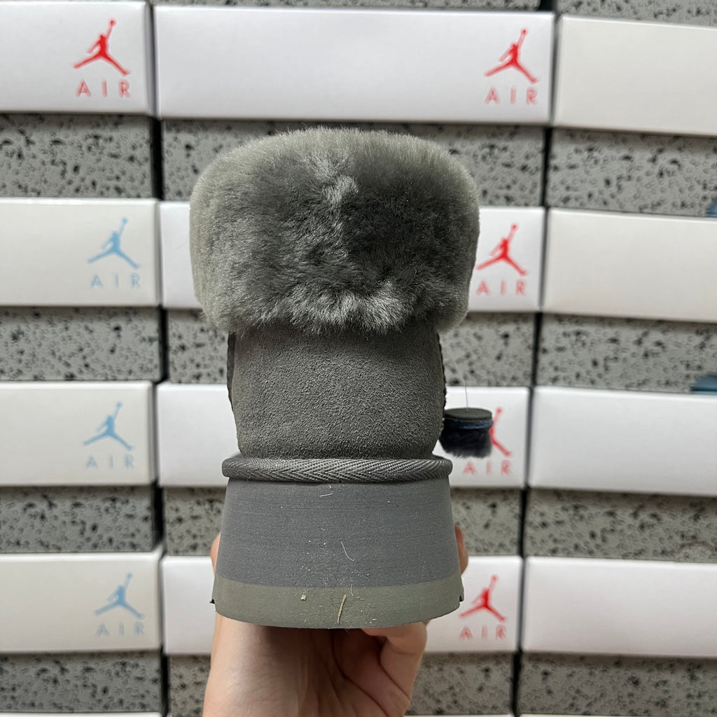 UGG Grey Platform Ankle Boots with Plush Cuff | 2551