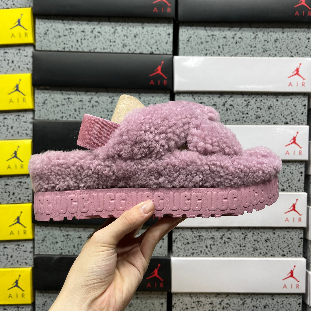 UGG Grey Lilac Cross-Strap Platform Slippers