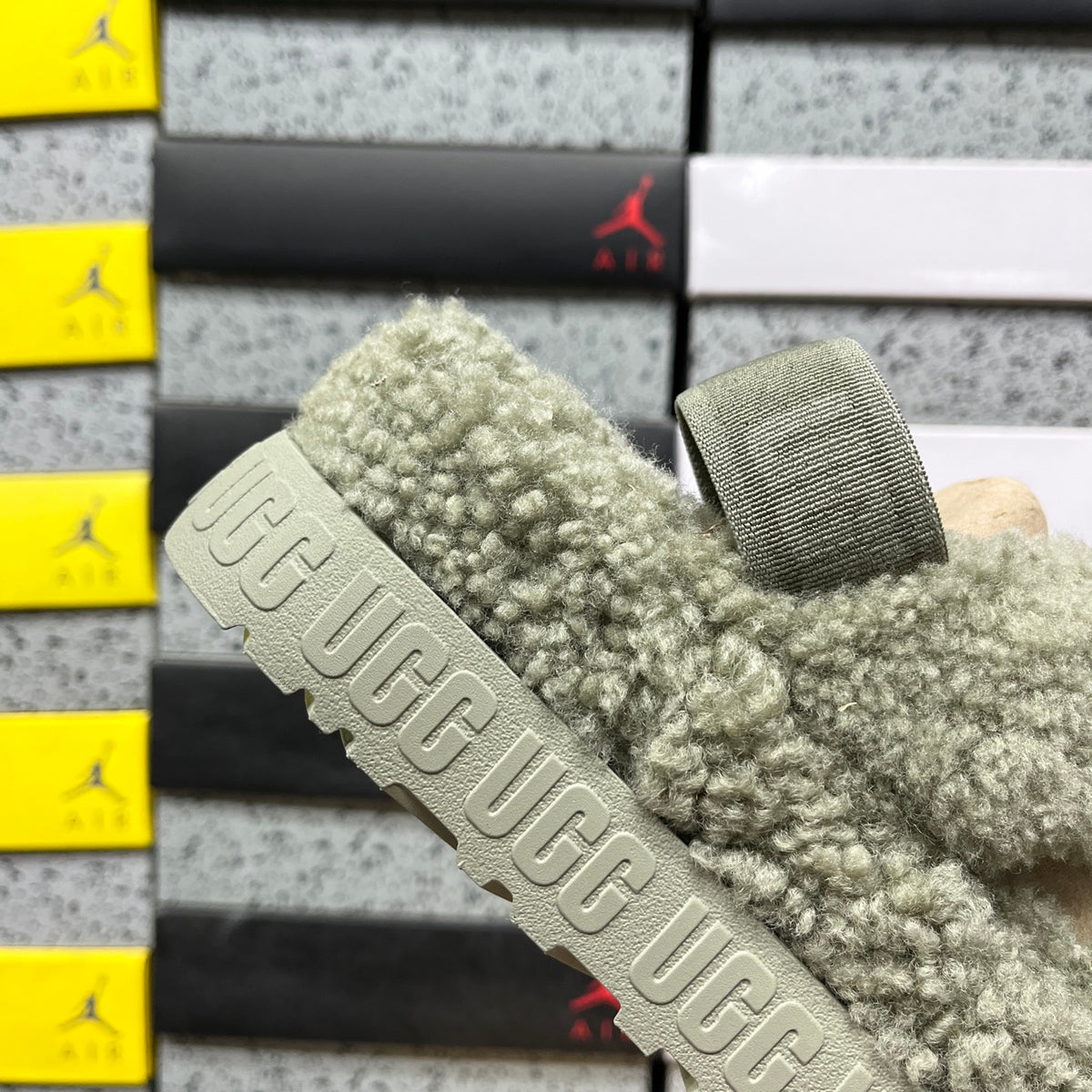 UGG Sage Green Cross-Strap Platform Slippers