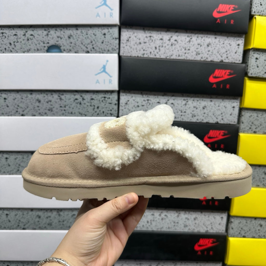 UGG Khaki Embroidered Plush-Trim Mule Slippers