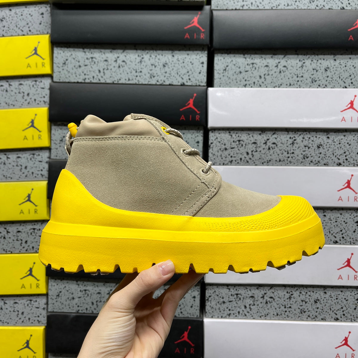 UGG Beige & Yellow Lace-Up Platform Ankle Boots
