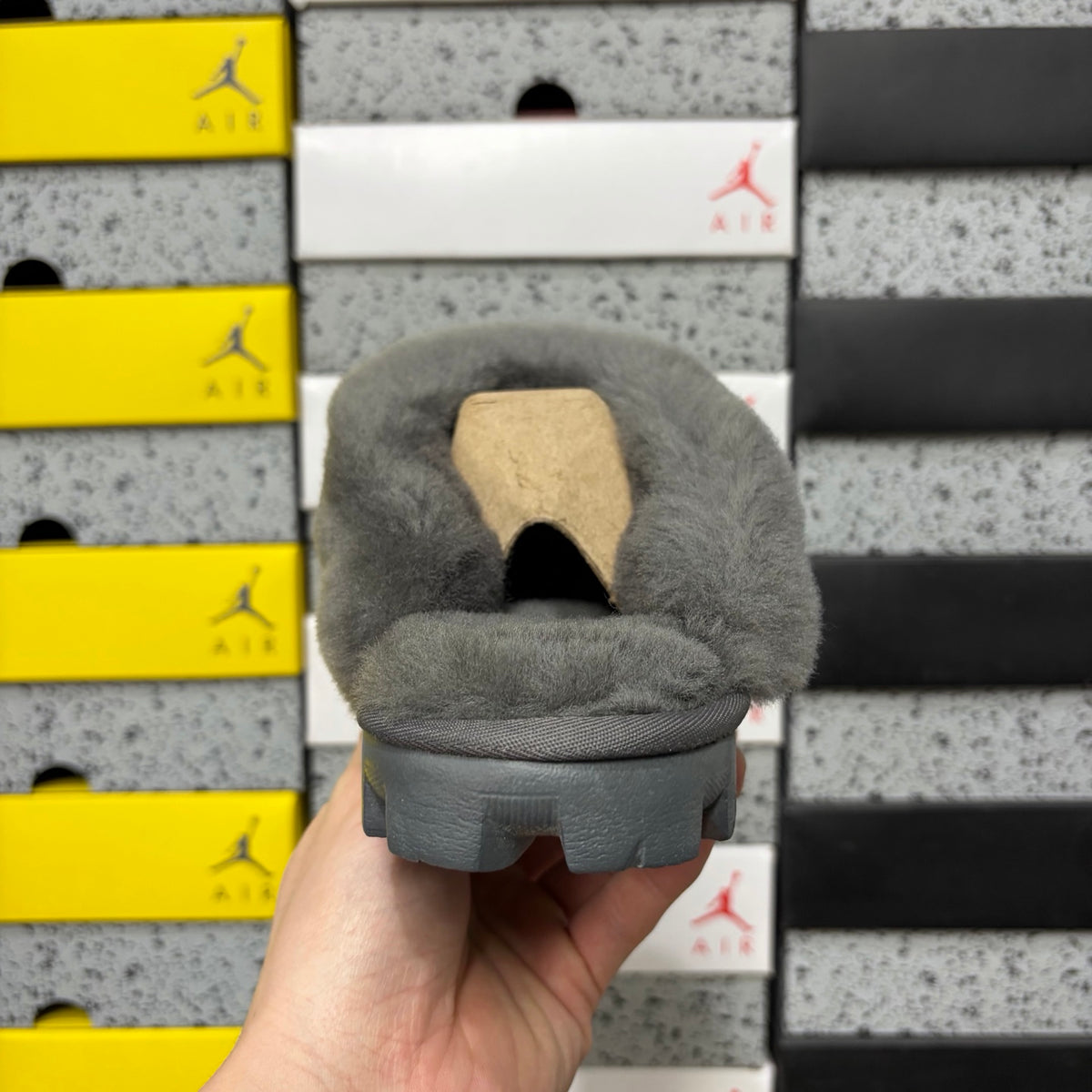 UGG Grey Plush-Collar Mule Slippers