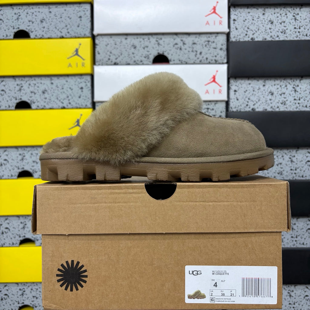 UGG Antelope Brown Plush-Collar Mule Slippers