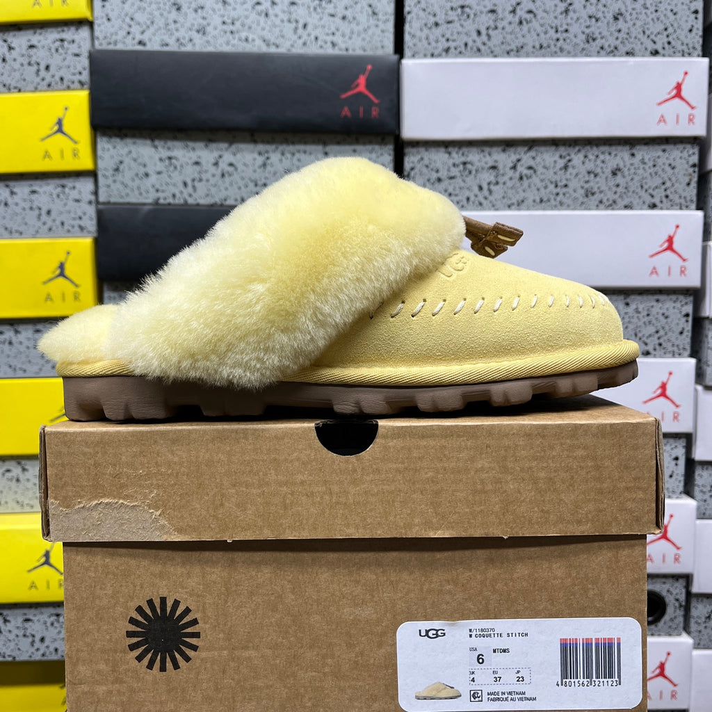 UGG Soft Yellow Plush-Collar Slippers