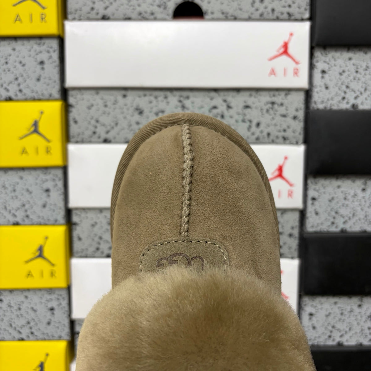 UGG Antelope Brown Plush-Collar Mule Slippers