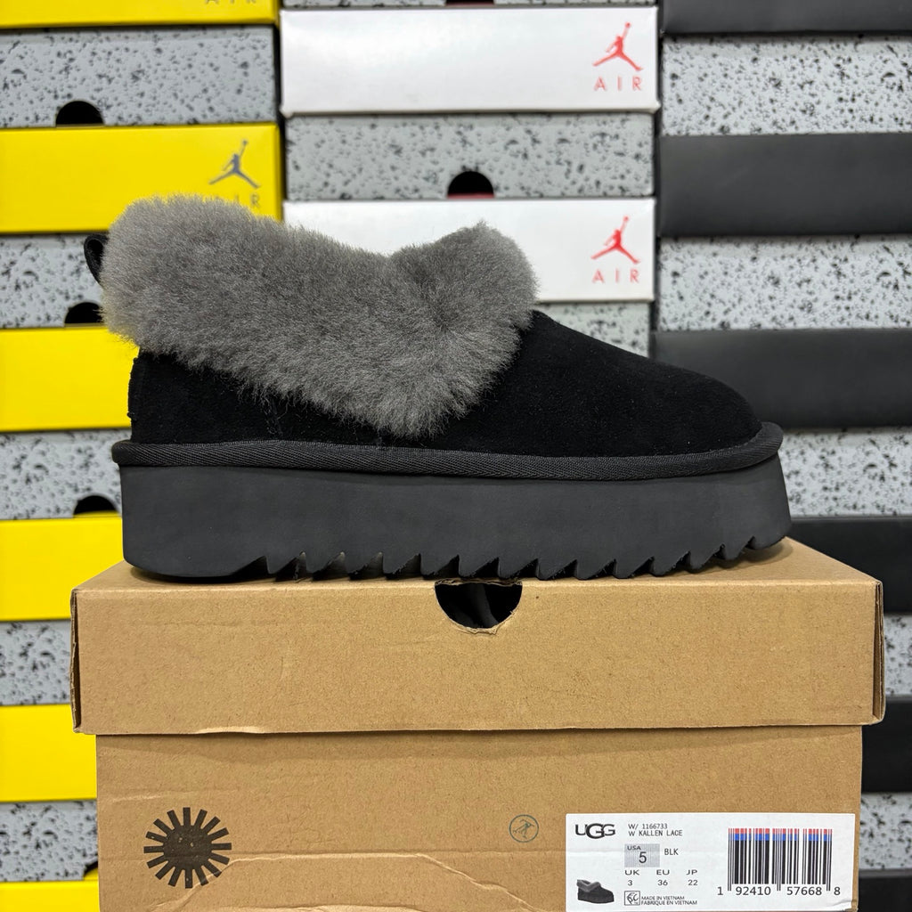 UGG Black Plush-Collar Platform Slip-On Shoes