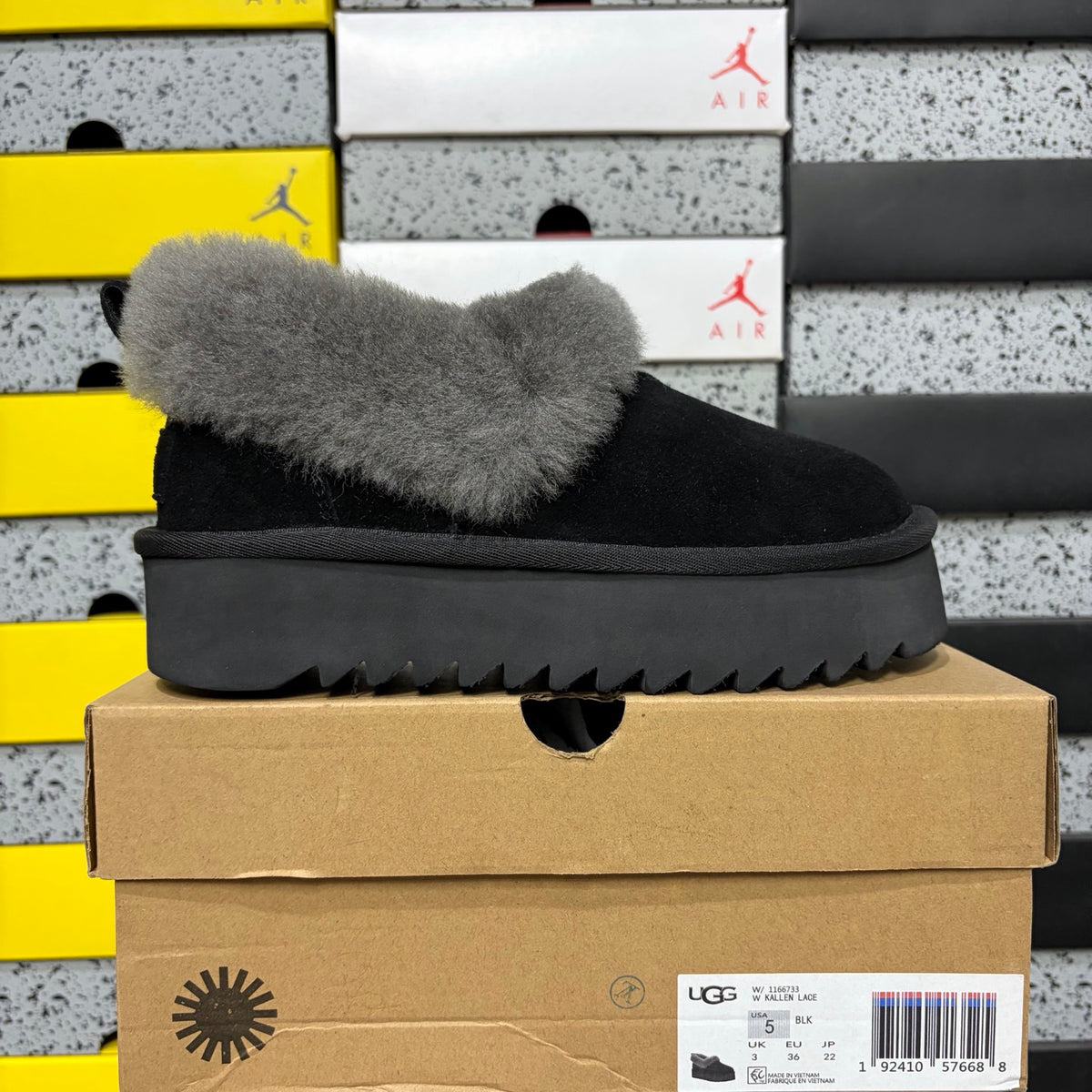 UGG Black Plush-Collar Platform Slip-On Shoes