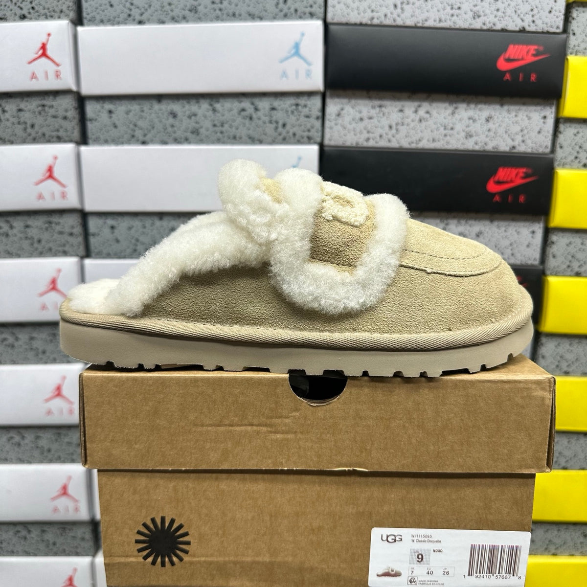 UGG Sand Embroidered Plush-Trim Mule Slippers