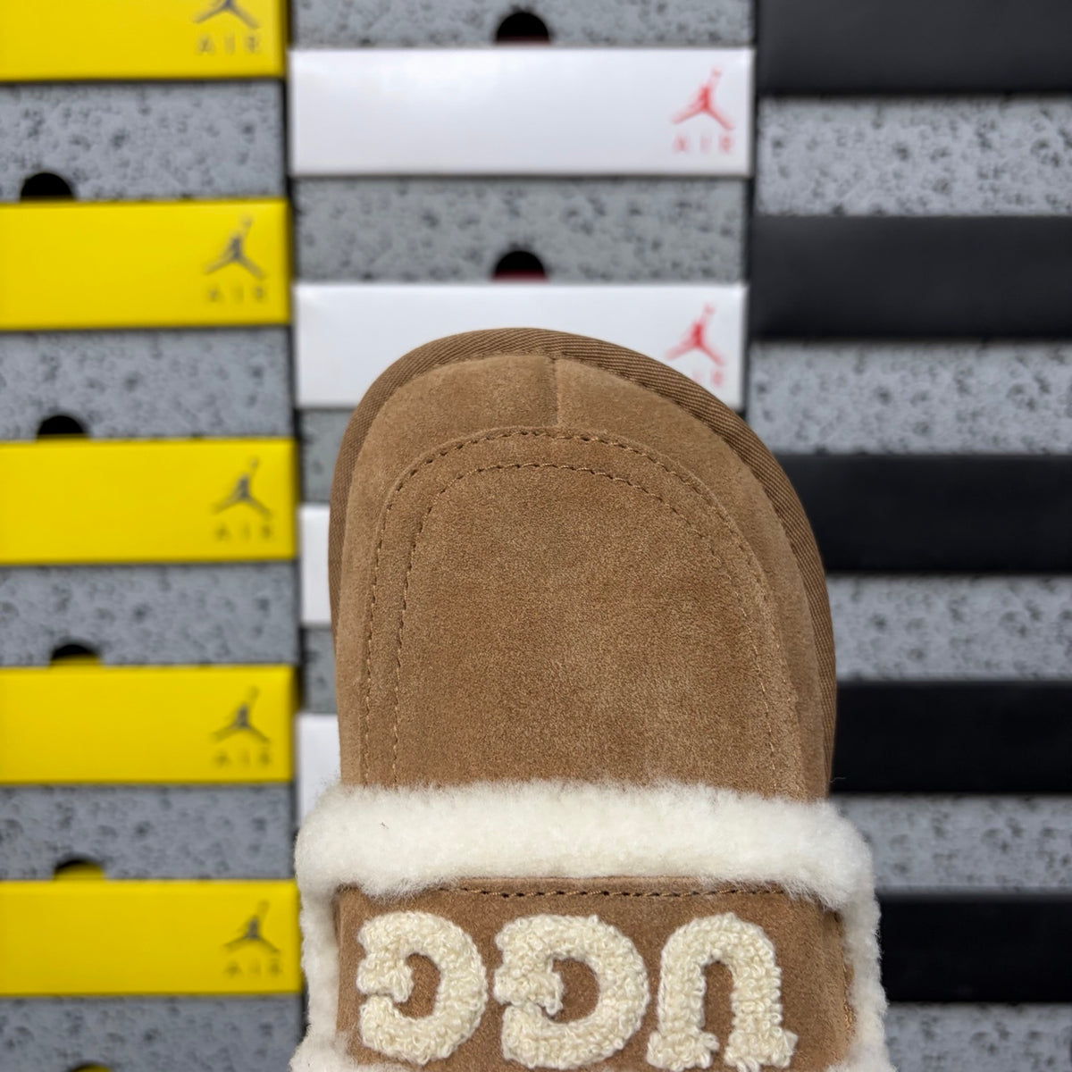 UGG Chestnut Embroidered Plush-Trim Mule Slippers