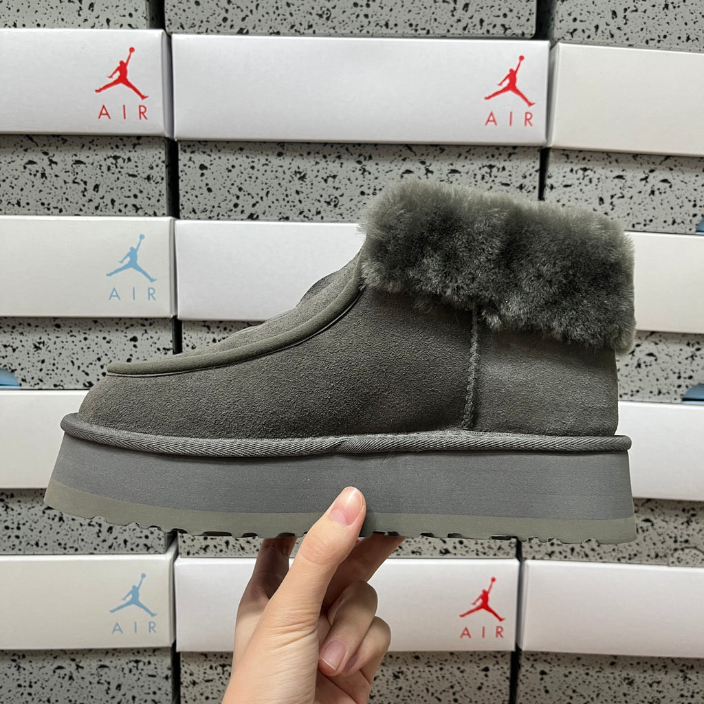 UGG Grey Platform Ankle Boots with Plush Cuff | 2551