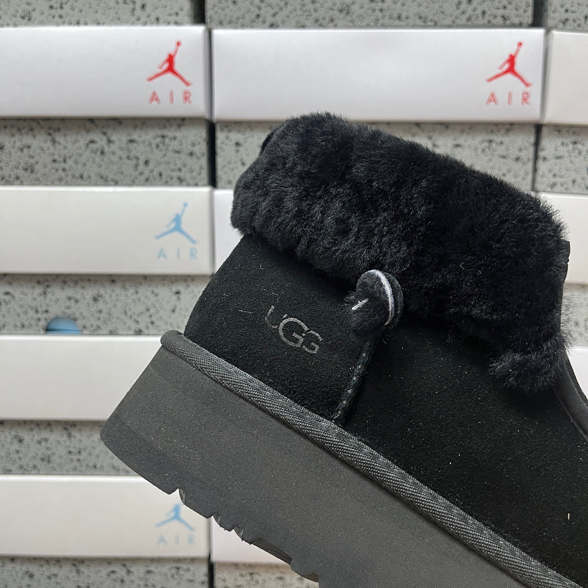 UGG Black Platform Ankle Boots with Plush Cuff | 2551