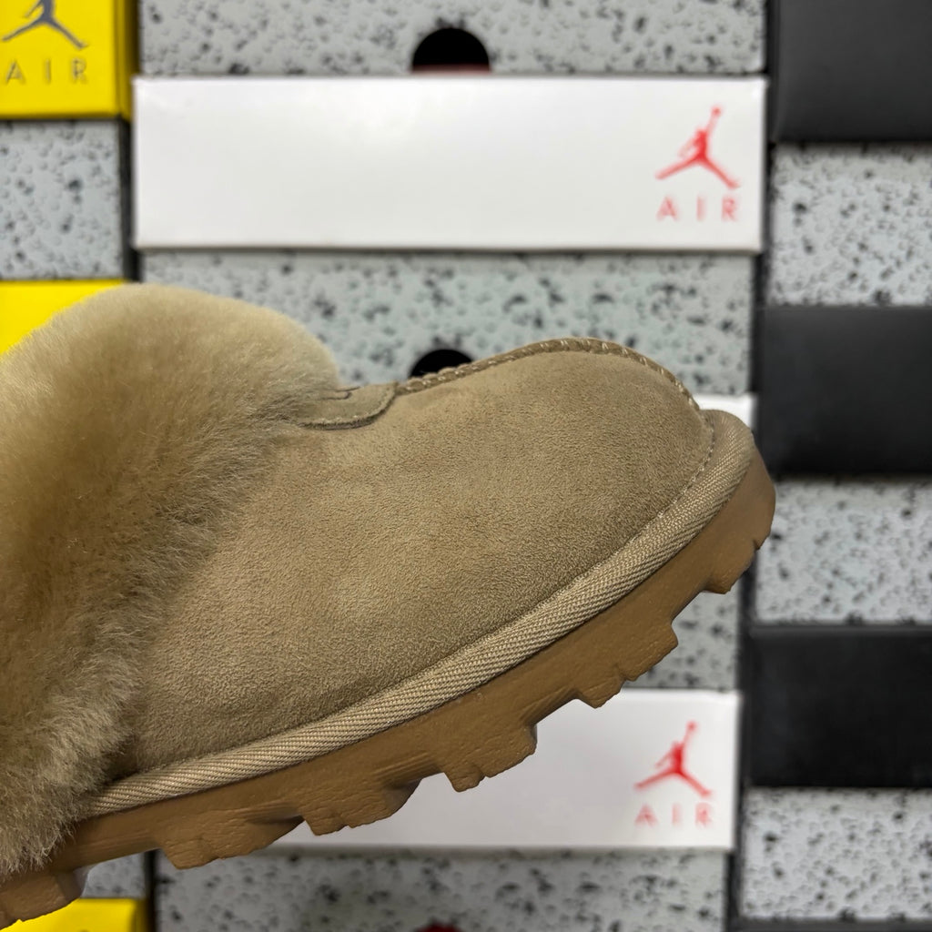 UGG Antelope Brown Plush-Collar Mule Slippers