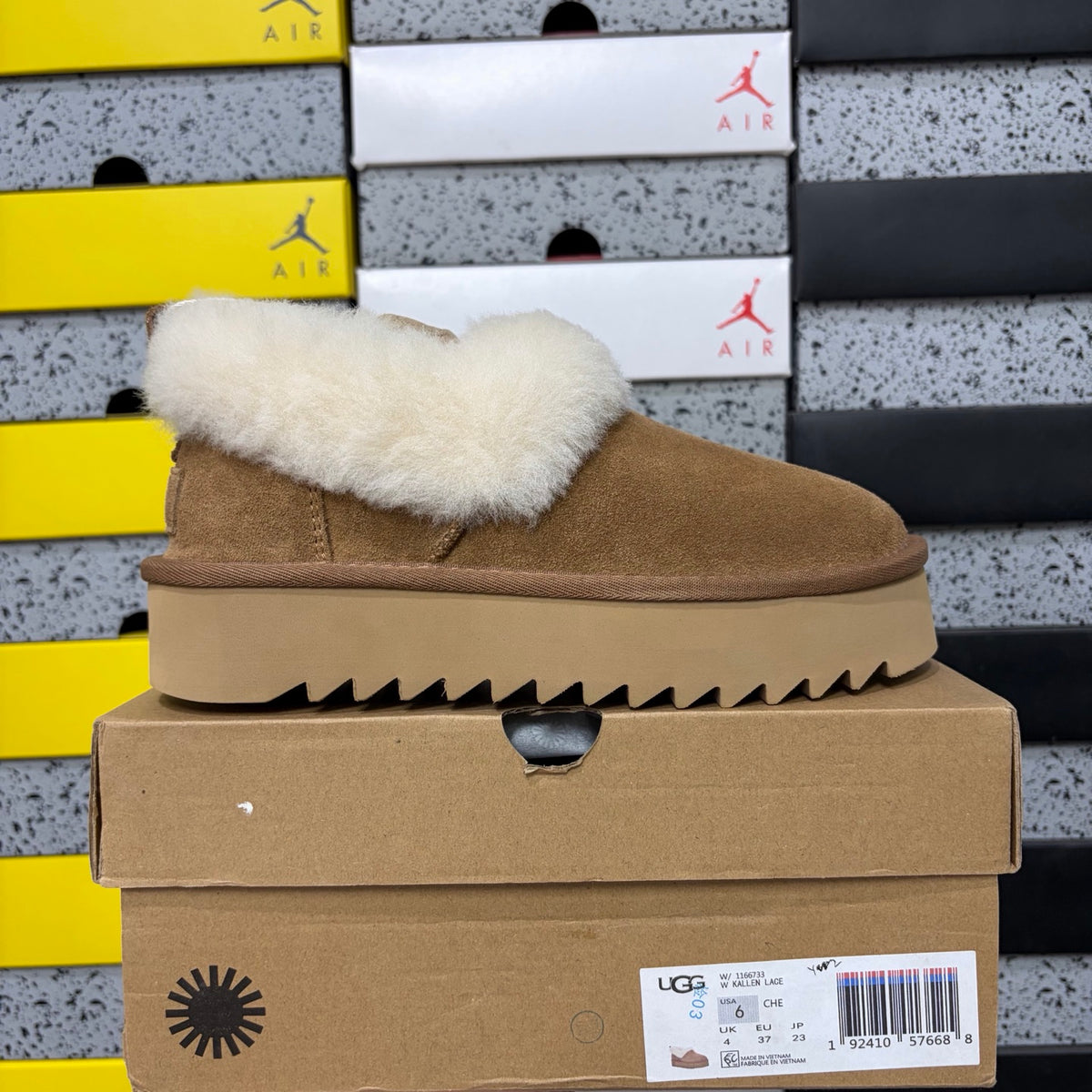UGG Chestnut Plush-Collar Platform Slip-On Shoes