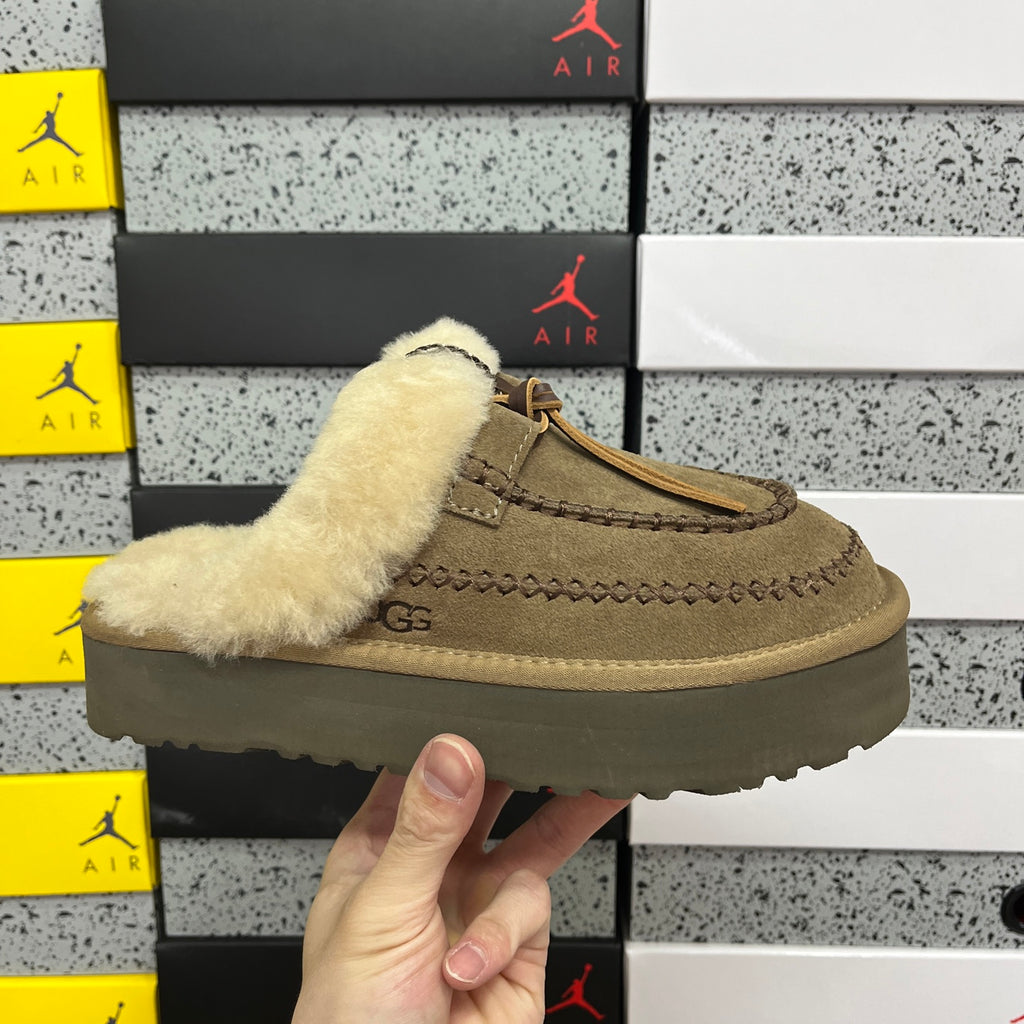 UGG Walnut Plush-Collar Mule Slippers