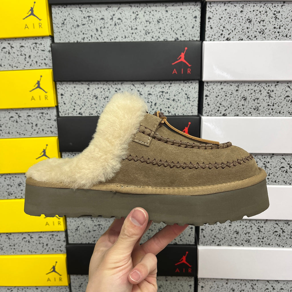 UGG Walnut Plush-Collar Mule Slippers