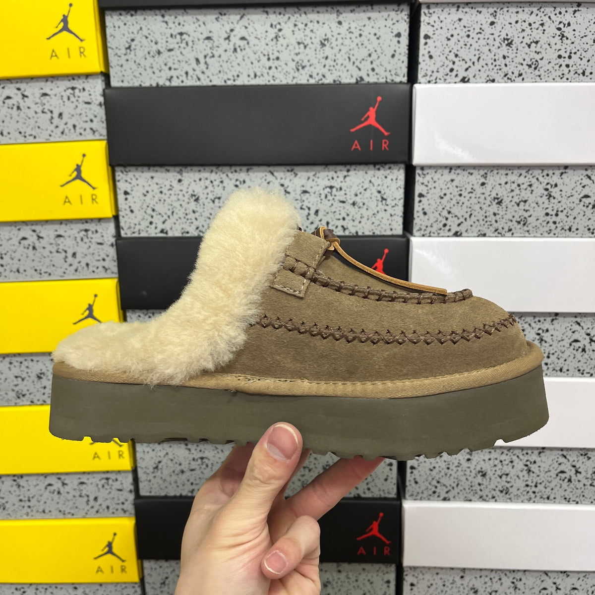 UGG Walnut Plush-Collar Mule Slippers