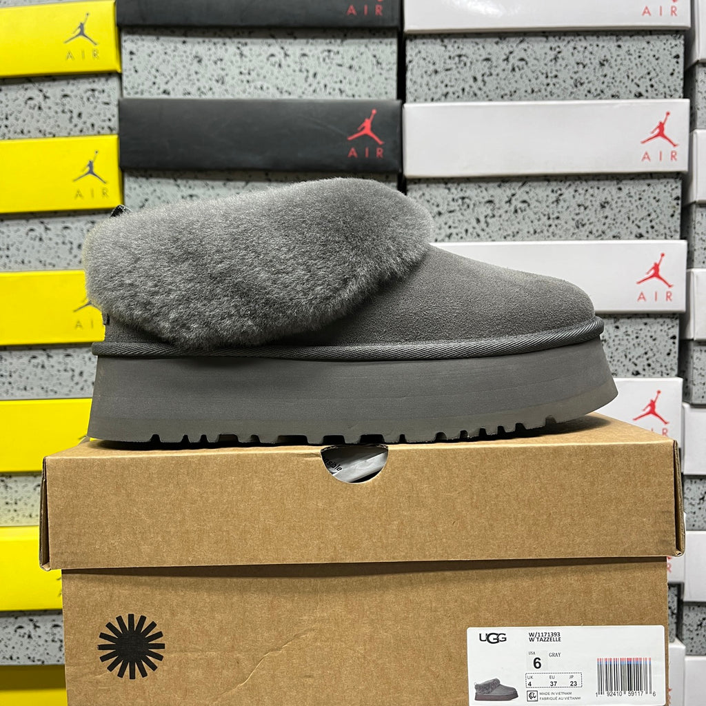 UGG Grey Plush-Collar Platform Slip-On Shoes