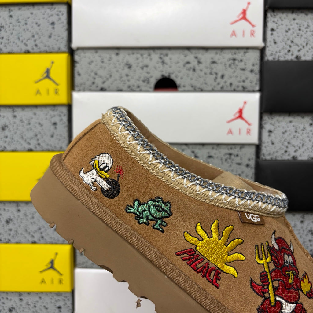 UGG Chestnut Cartoon-Embroidered Braided-Trim Slip-On Shoes
