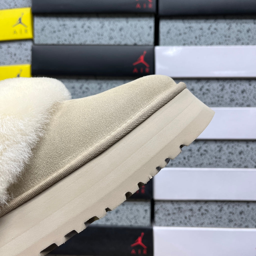 UGG Sand Plush-Collar Platform Slip-On Shoes