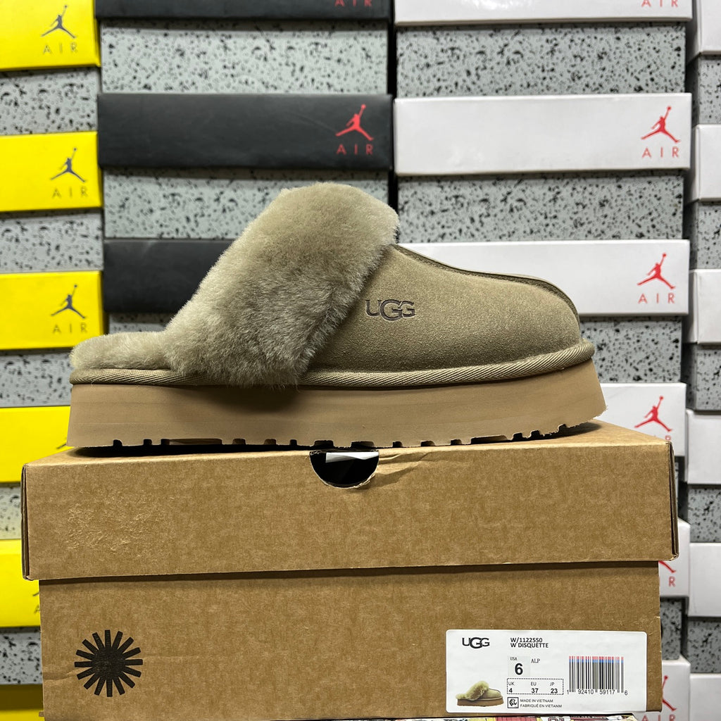 UGG Antelope Brown Plush-Collar Platform Slippers