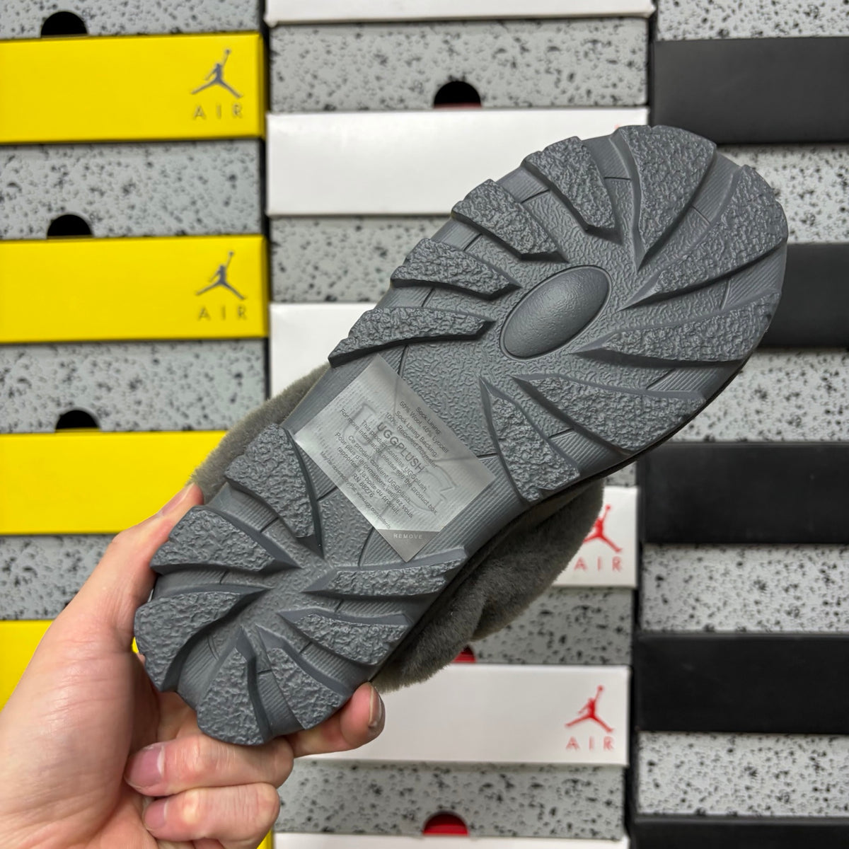 UGG Grey Plush-Collar Mule Slippers