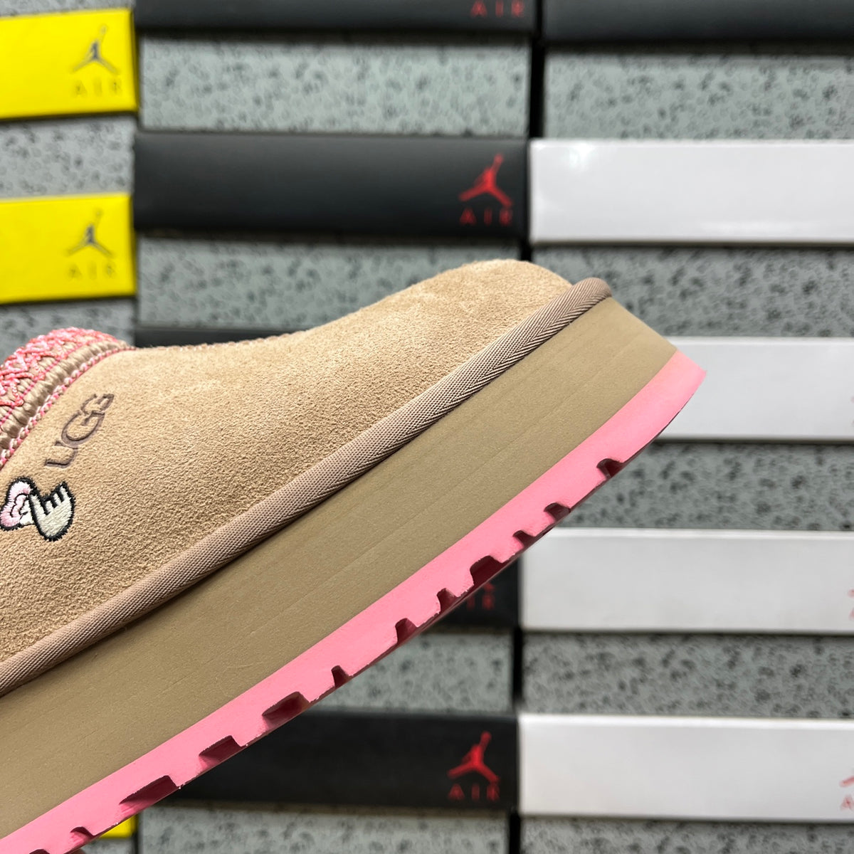 UGG Tan & Pink Braided-Trim Slip-On Shoes