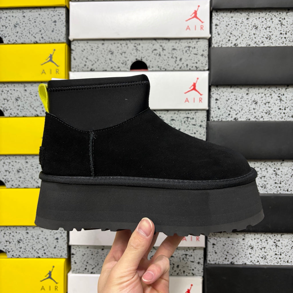 UGG Black Platform Ankle Boots with Contrast Pull Tab | 817