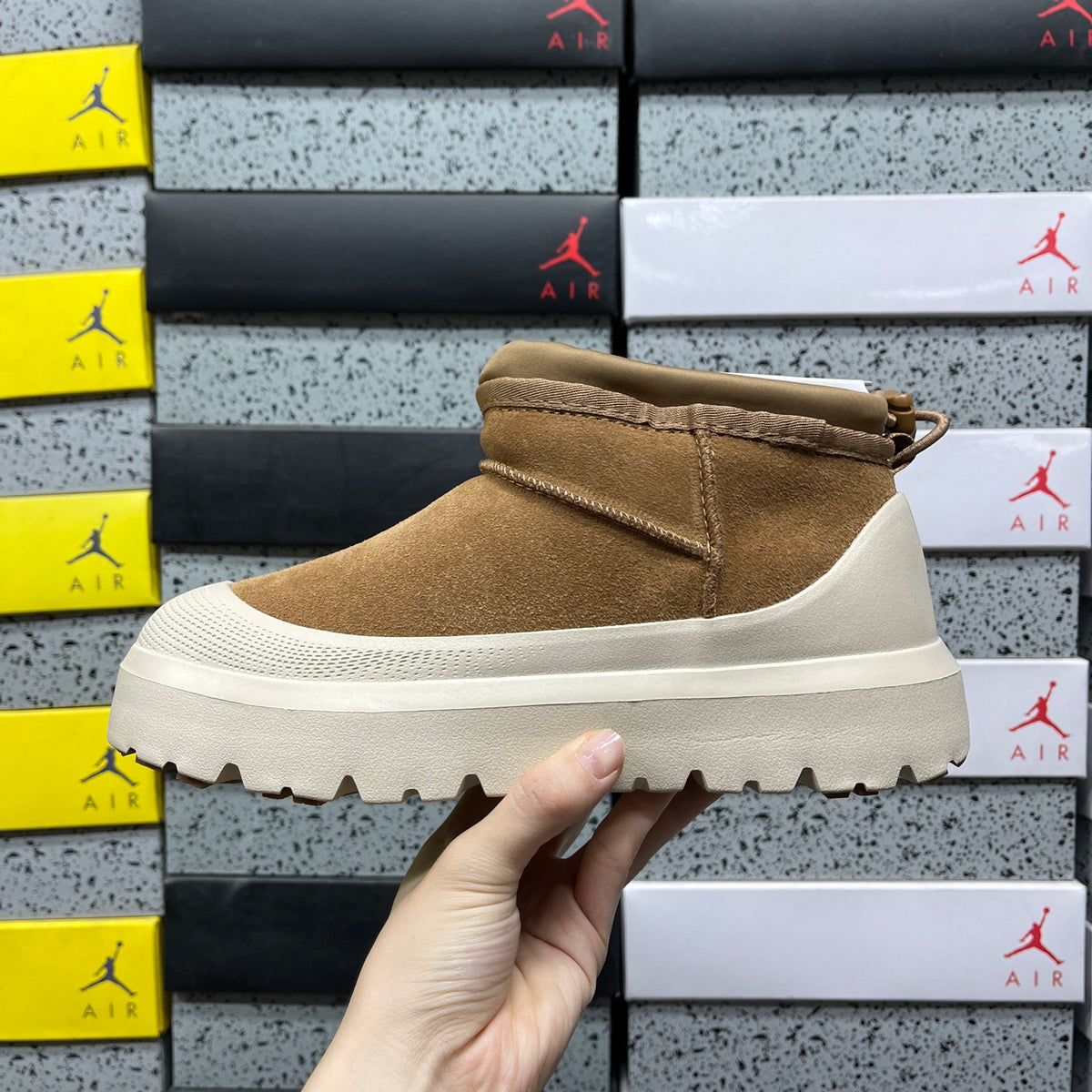 UGG Chestnut & Off-White Slip-On Platform Ankle Boots
