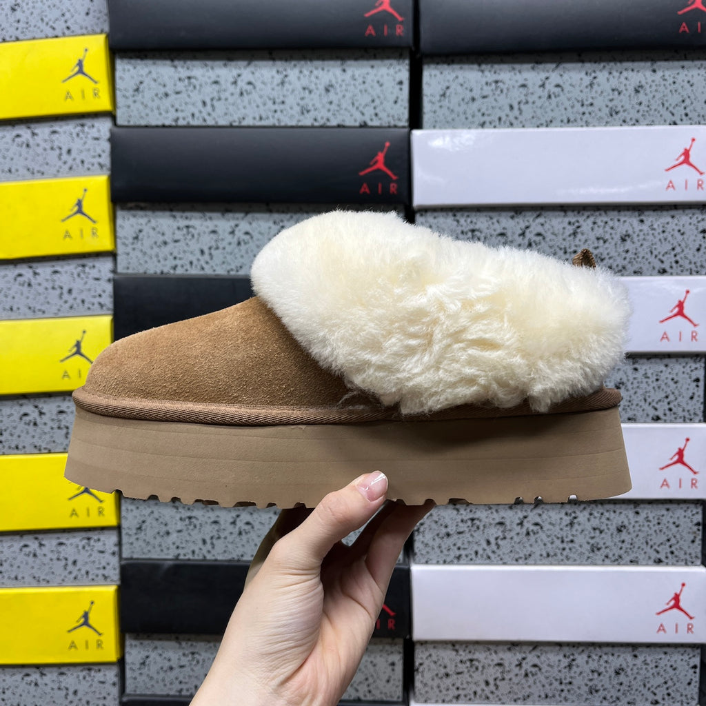 UGG Chestnut Plush-Collar Platform Slip-On Shoes
