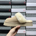 UGG Beige Plush-Collar Slip-On Slippers