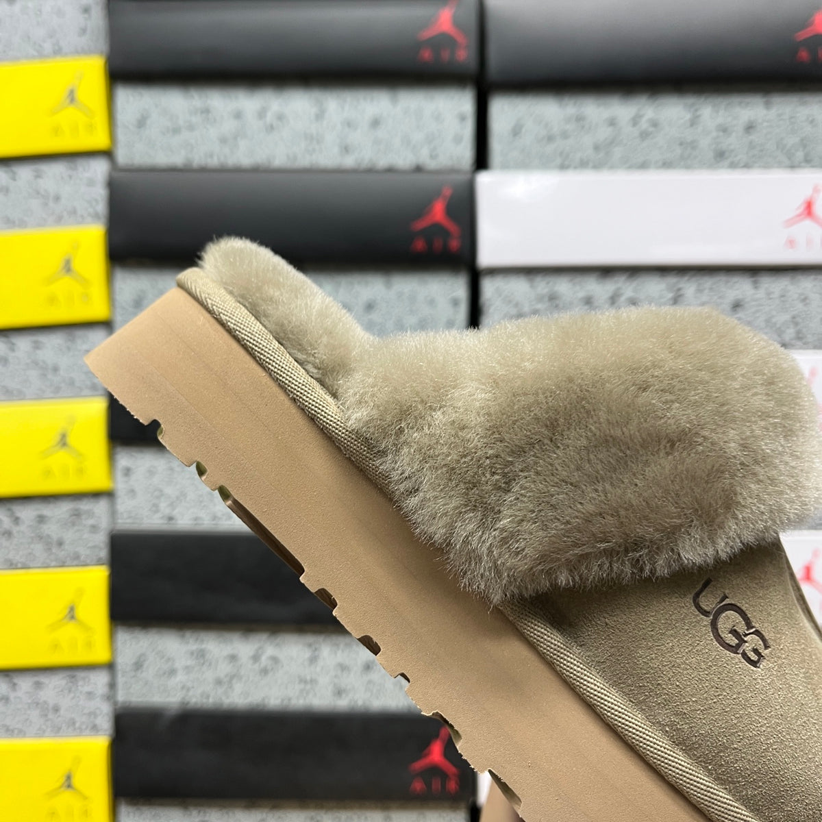 UGG Antelope Brown Plush-Collar Platform Slippers
