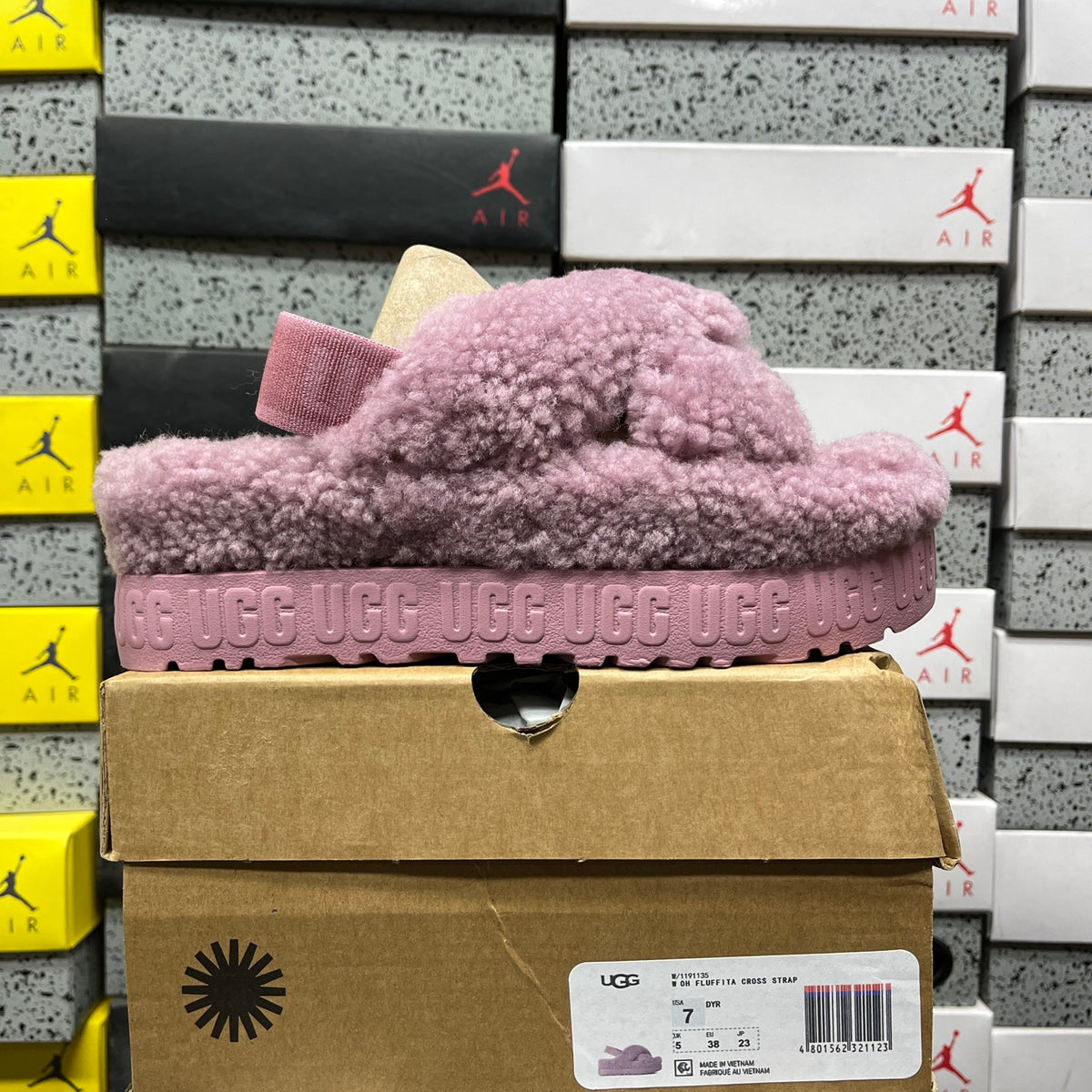 UGG Grey Lilac Cross-Strap Platform Slippers