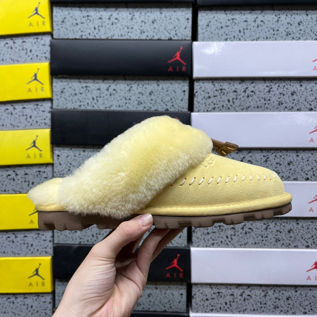 UGG Soft Yellow Plush-Collar Slippers