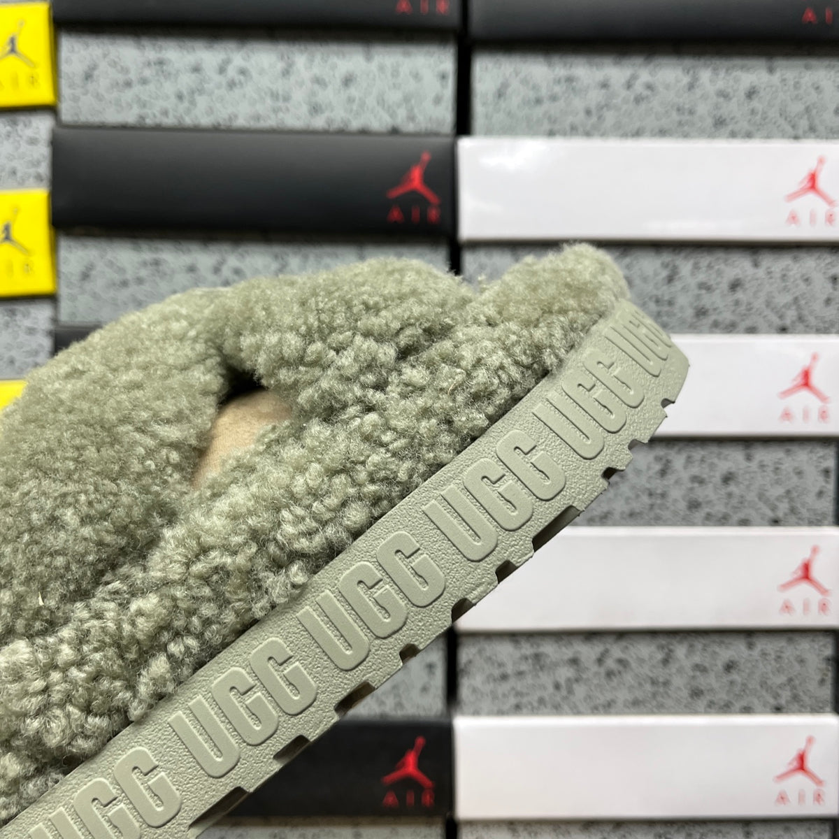 UGG Sage Green Cross-Strap Platform Slippers
