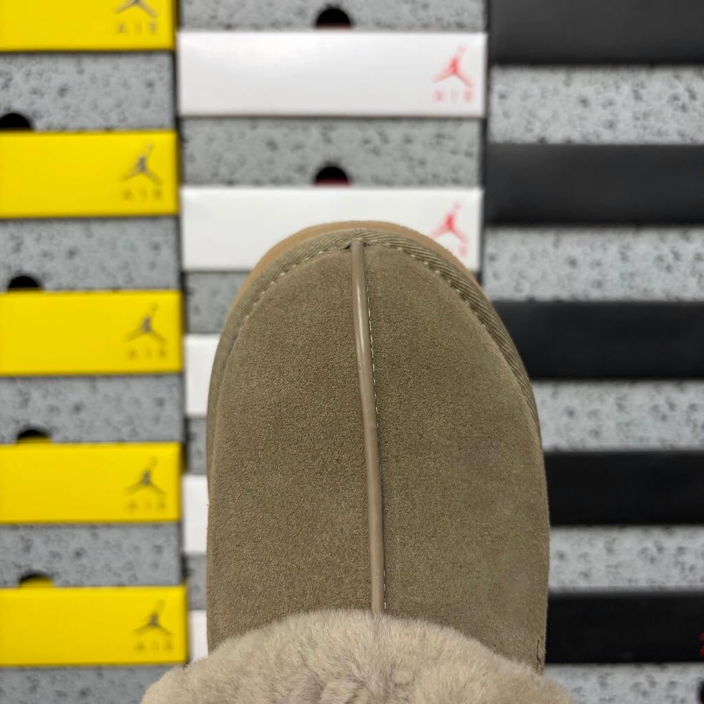 UGG Antelope Brown Platform Slippers with Plush Collar