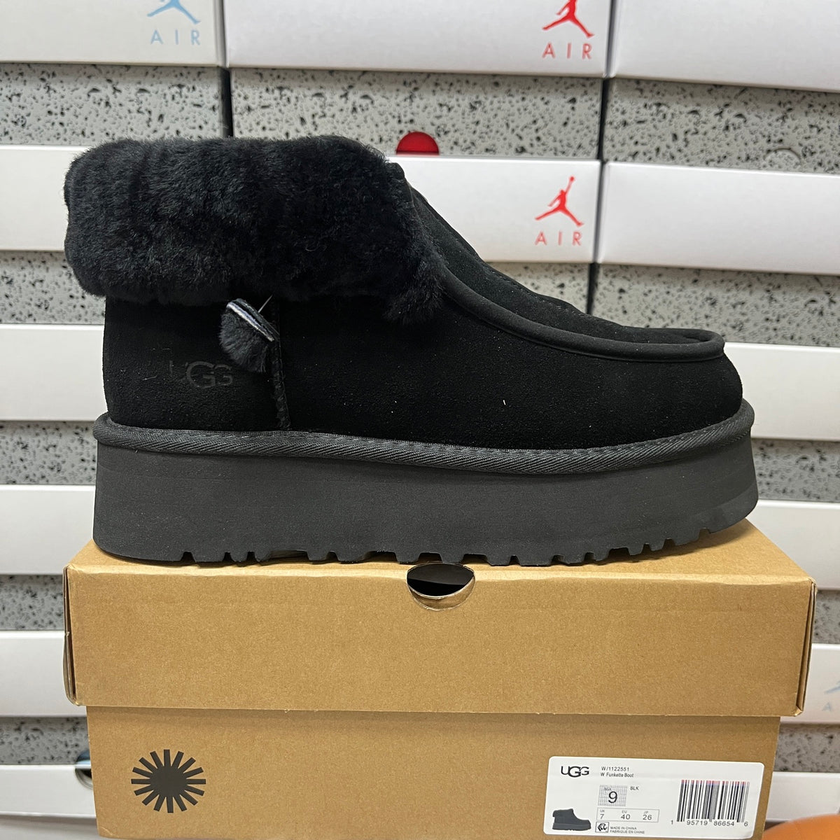 UGG Black Platform Ankle Boots with Plush Cuff | 2551