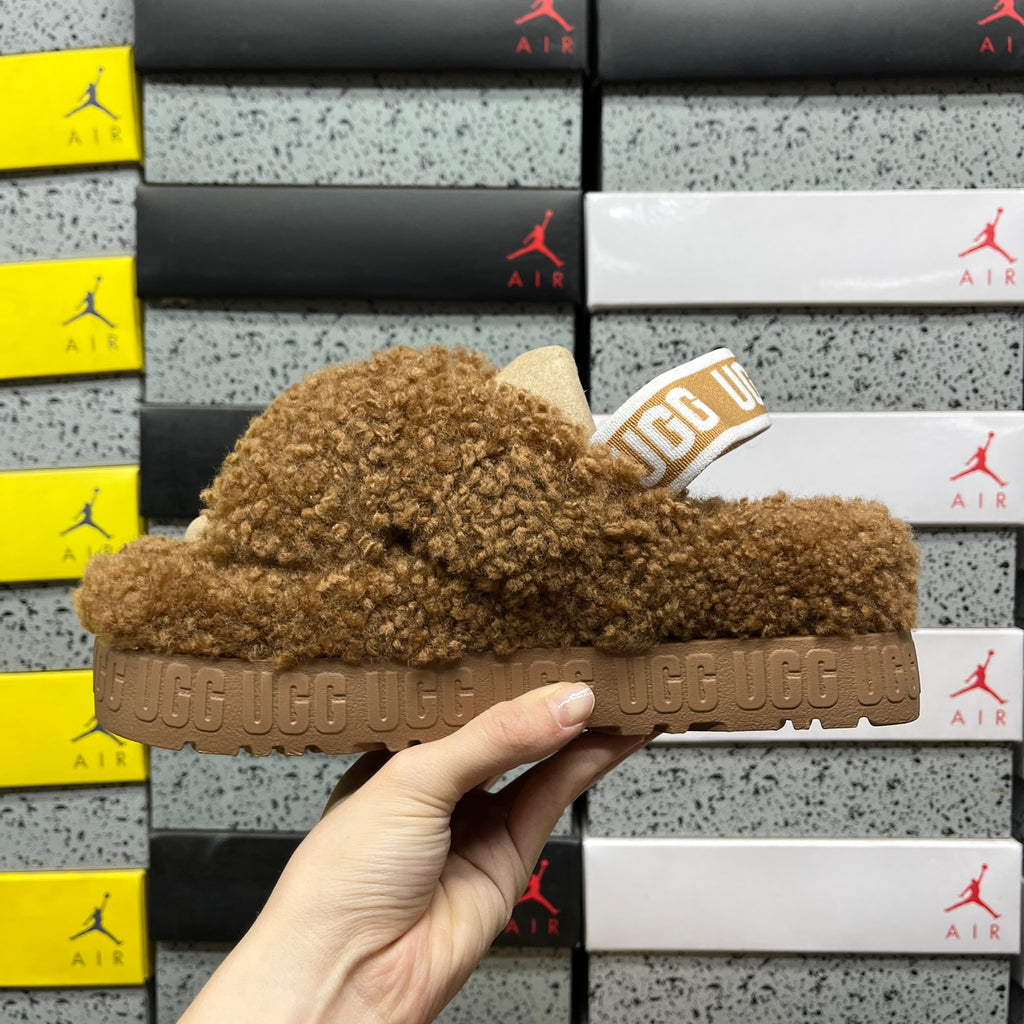 UGG Chestnut Cross-Strap Platform Slippers