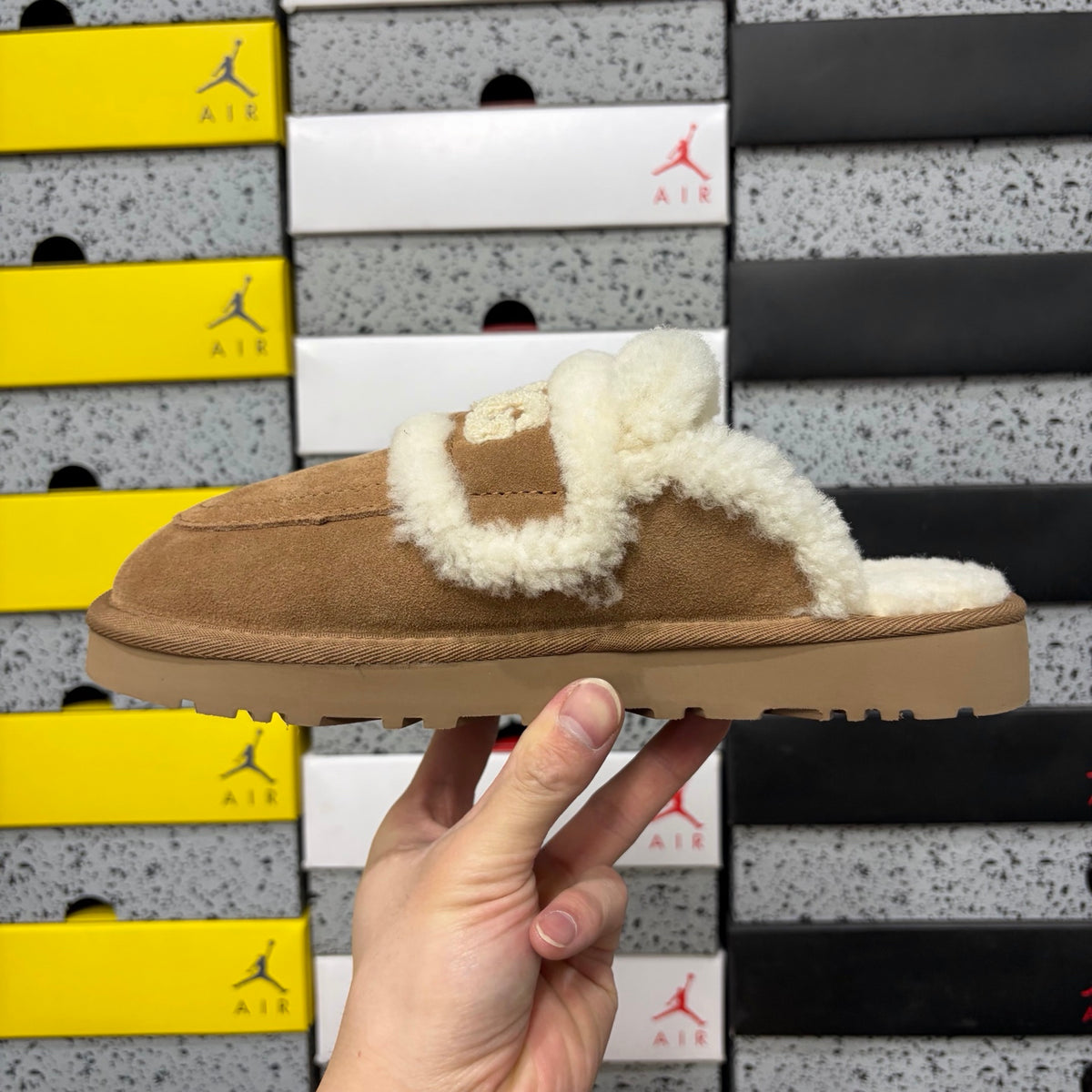 UGG Chestnut Embroidered Plush-Trim Mule Slippers