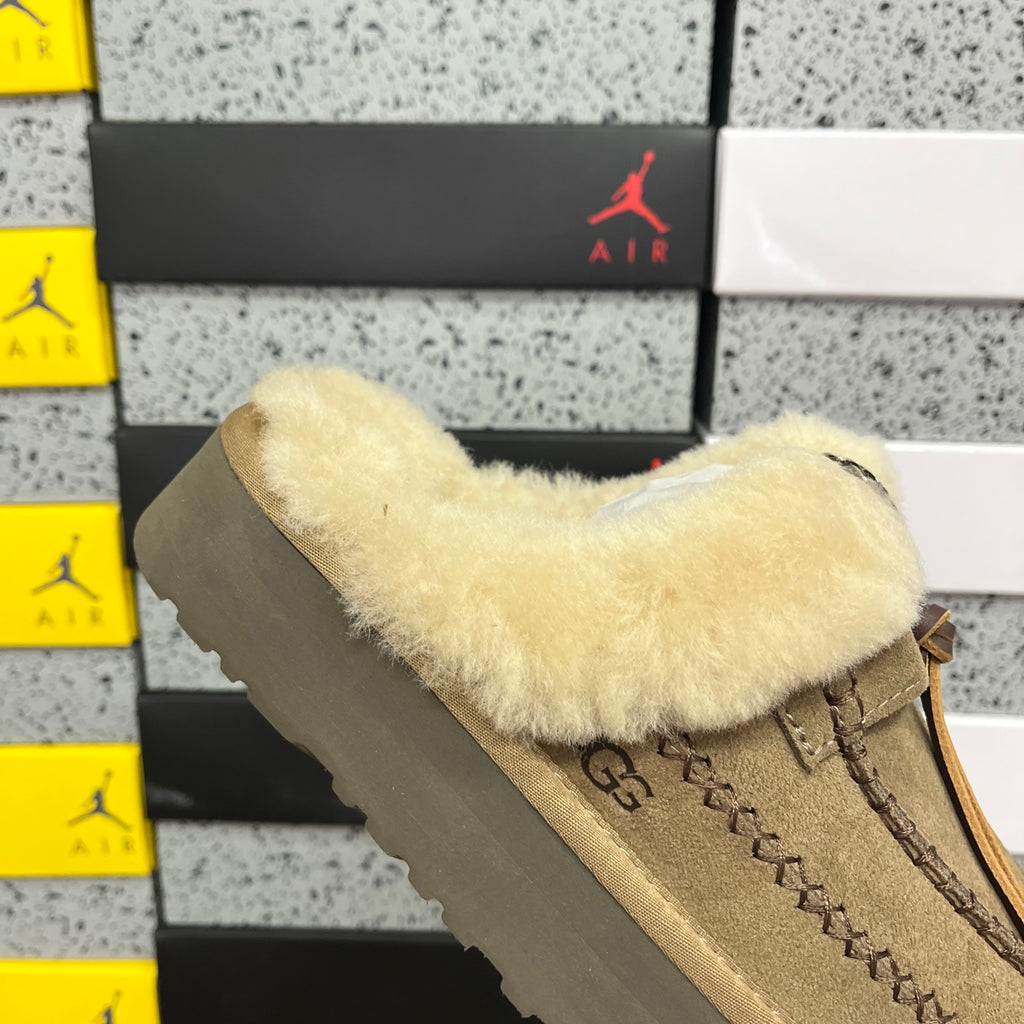 UGG Walnut Plush-Collar Mule Slippers