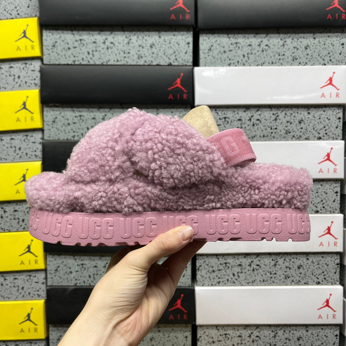 UGG Grey Lilac Cross-Strap Platform Slippers