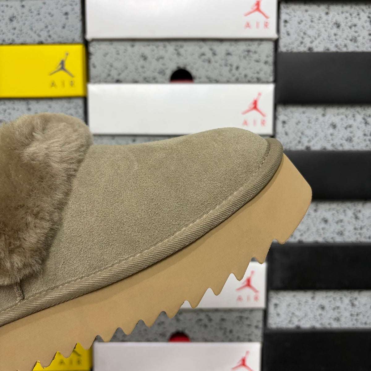 UGG Brown Plush-Collar Platform Slip-On Shoes