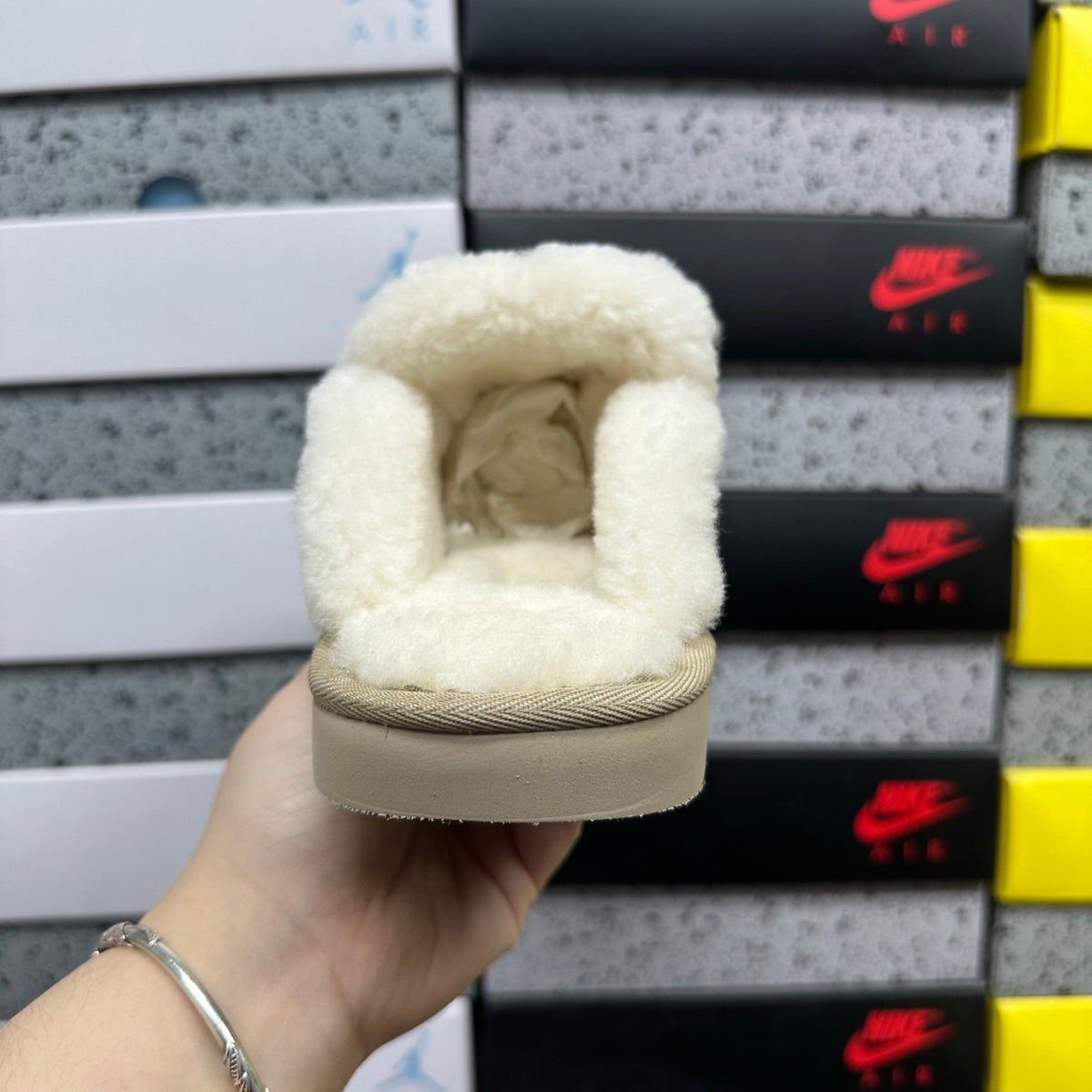 UGG Sand Embroidered Plush-Trim Mule Slippers
