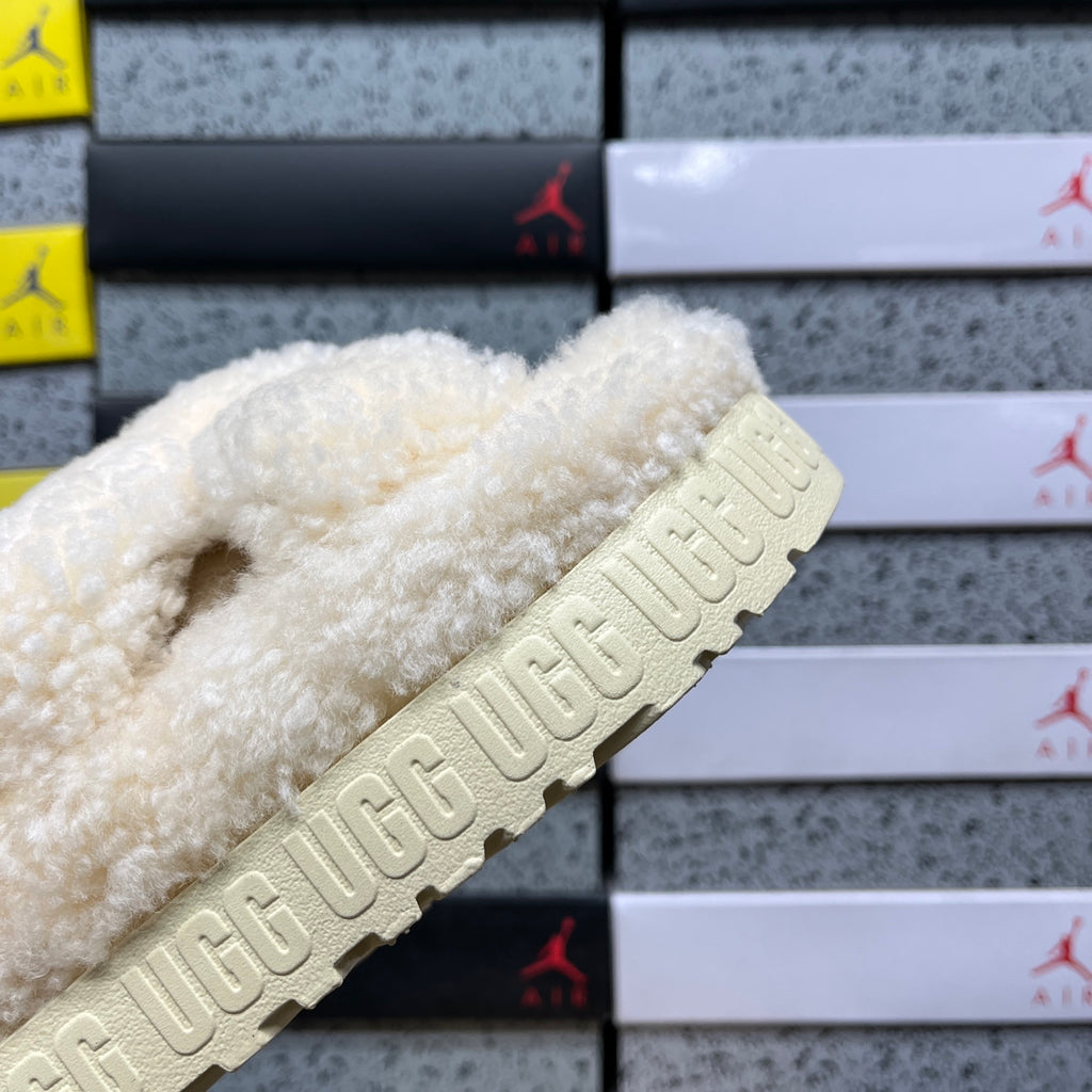UGG Beige Cross-Strap Platform Slippers