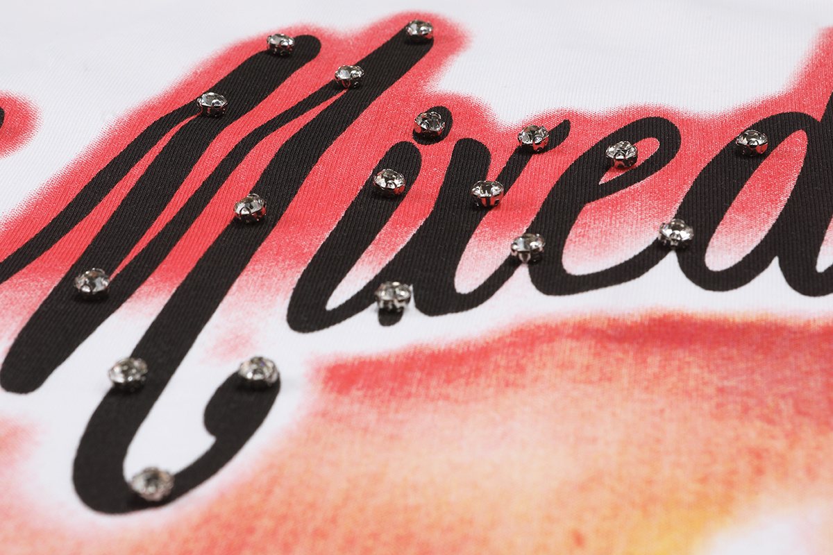 MIXED EMOTION Red Angel Rhinestone Graphic T-Shirt