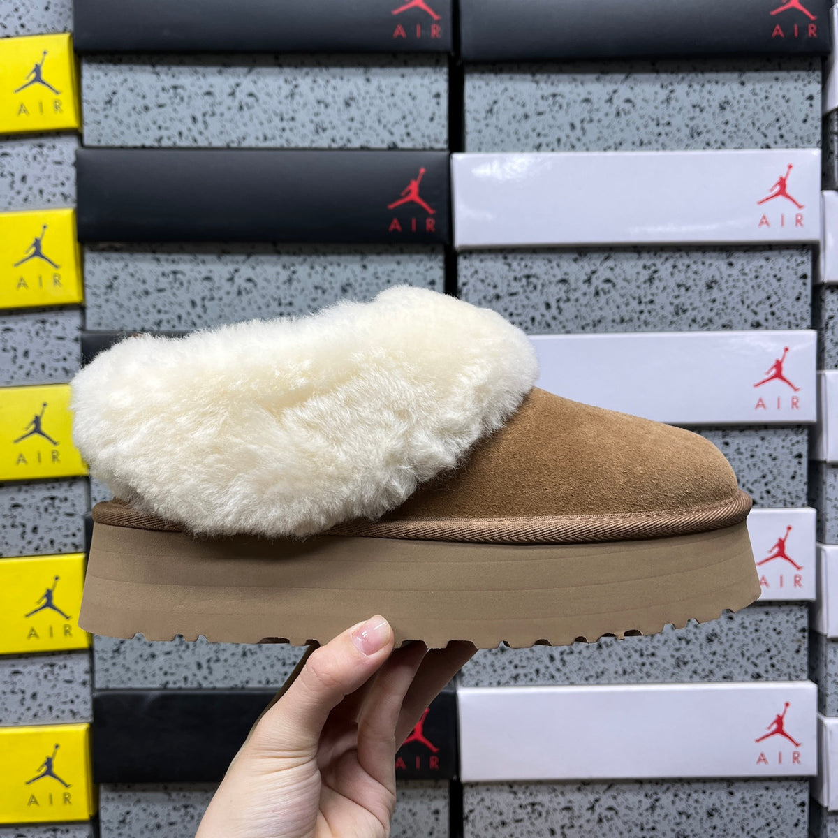 UGG Chestnut Plush-Collar Platform Slip-On Shoes